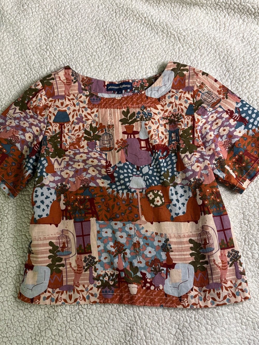 Princess Highway Cat Lair Boxy Linen Tee size 8